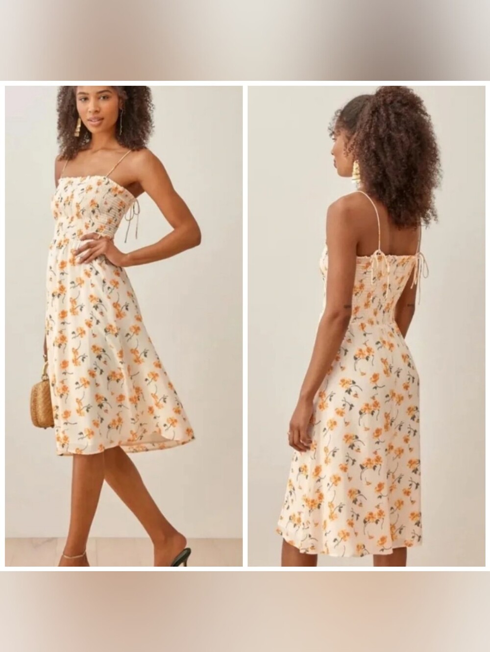 REFORMATION Emmie Floral-print Georgette Midi Dress Size 6 White & Yellow Floral